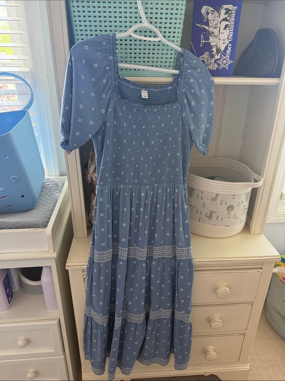 Old Navy Blue Floral Tiered Puff-Sleeve Dress